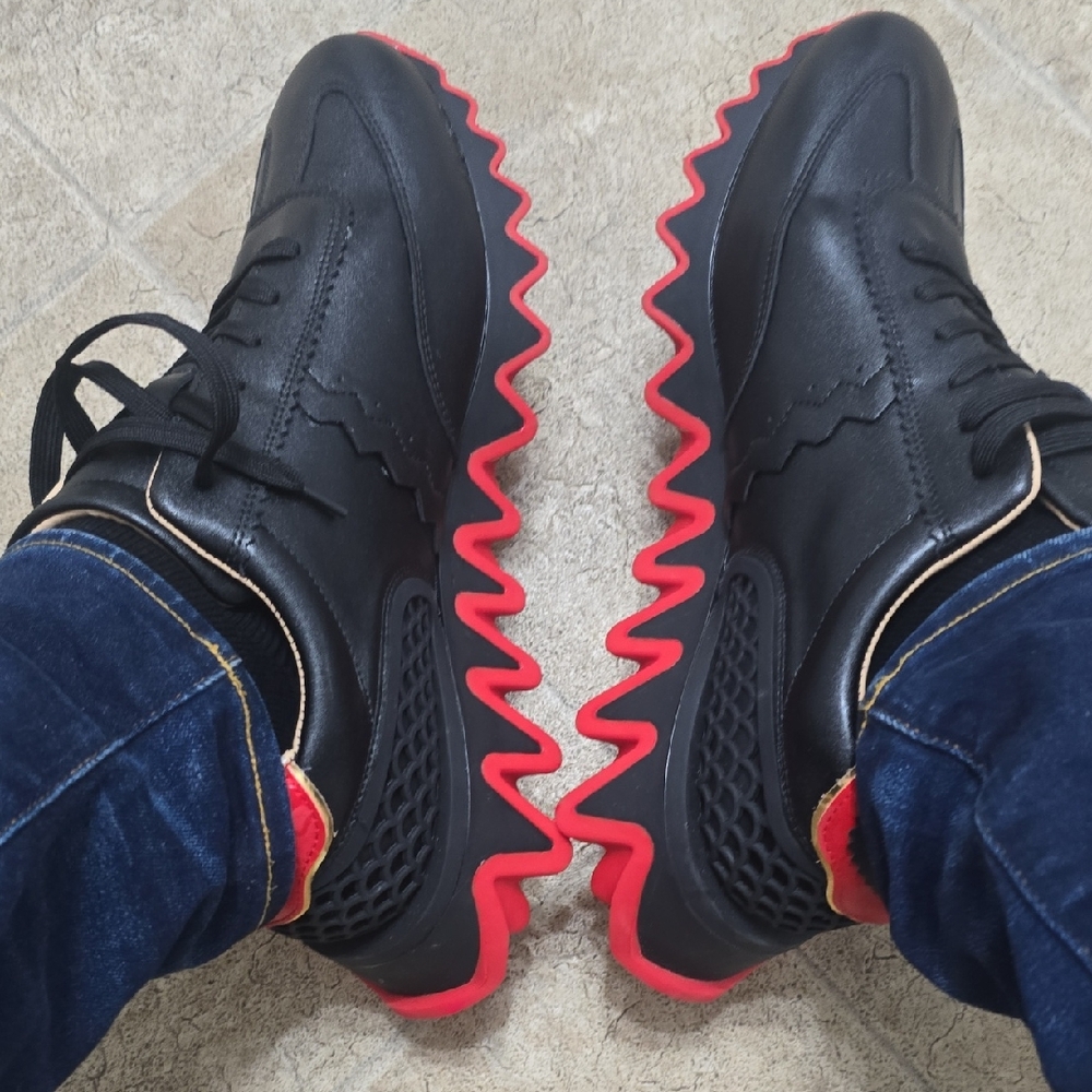 Christian Louboutin Black and Red Spiked Sneakers